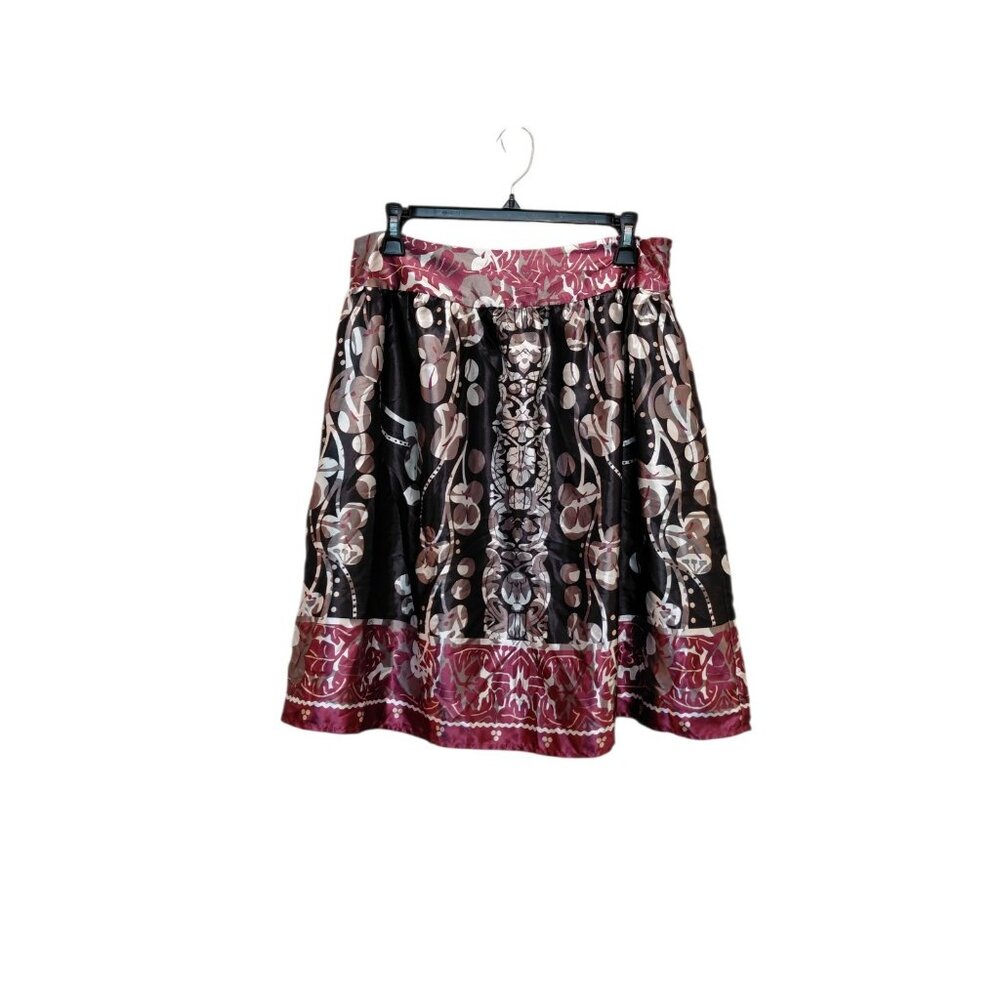 Apostrophe Floral Satin Skirt Size 10 Full Knee Length Lined Black Maroon‎